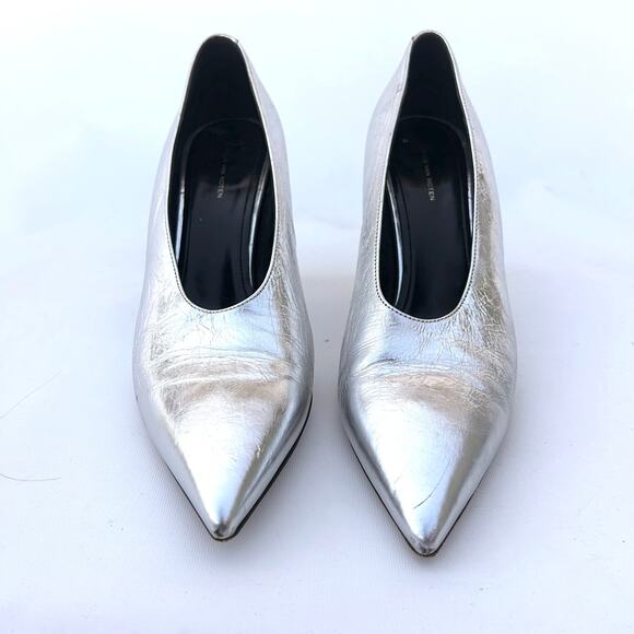 Dries Van Noten Silver Designer Pumps Metallic High Heels 38.5 Size 8.5 Leather - Picture 2 of 14
